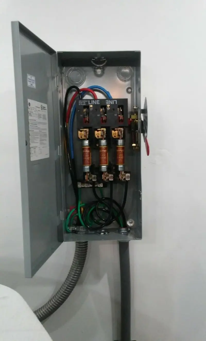 Three-phase disconnect switch installed for Smoke Detector Installation in Acme